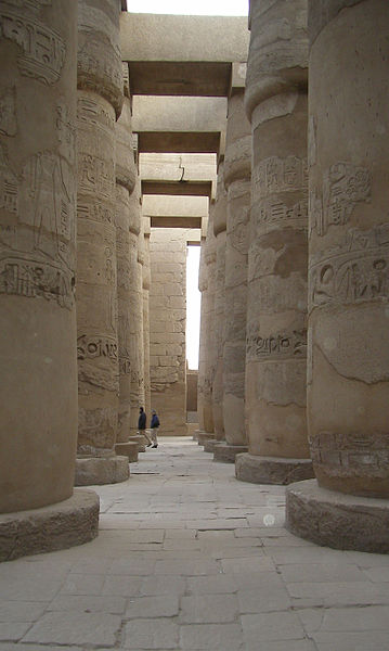 The giant columns in the great hypostyle hall in the Precinct of Amun Re in Taurus with Capricorn