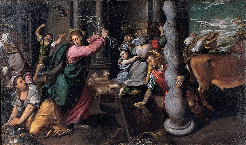"Driving of the merchants from the temple" by Scarsellino Created: (1580 - 1585)