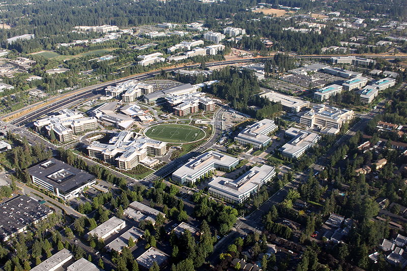 The west campus of Microsoft Headquarters, Redmond, Washington, taken from about 1,500'