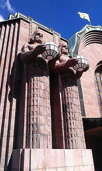 Pink facade of Helsinki Railway Station located in Cancer with Scorpio photo: Ethan_Doyle_White