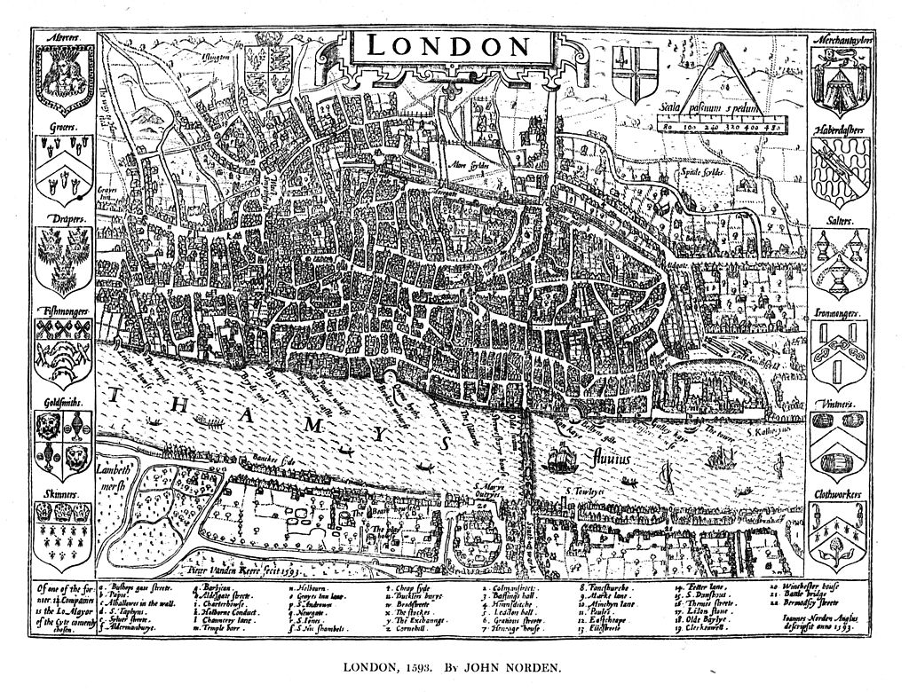 John Norden's Map of London, 1593,
