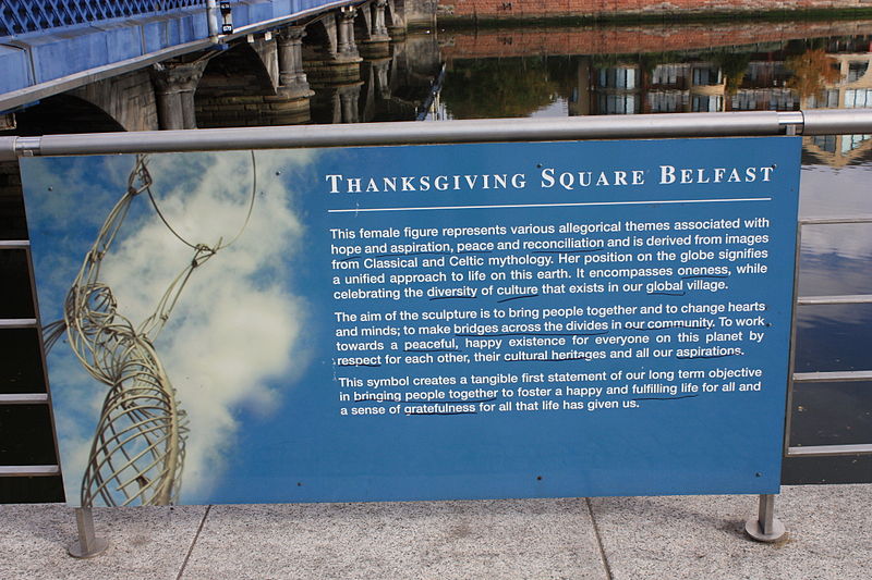 Information board at the "Beacon of Hope" by Andy Scott, Thanksgiving Square, Lanyon Place, Belfast, Northern Ireland, October 2009 photo:Ardfern, ccbysa3.0