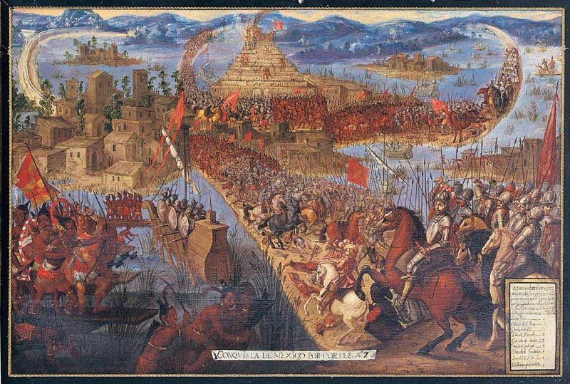 Conquest of Tenochtitlan, 17th century painting, Mexico