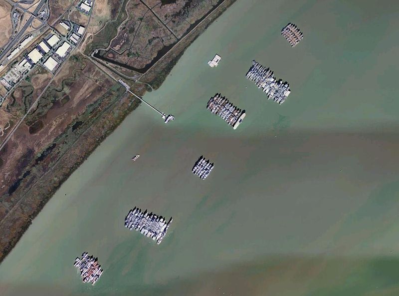 National Defense Reserve Fleet in Suisun Bay, California located in Pisces with Virgo