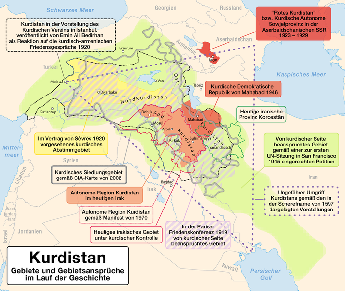 Kurdish inhabited areas, political enclaves and territorial demands image: Maximilian Dörrbecker (Chumwa)