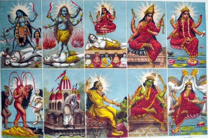 The 10 Mahavidyas Kali, Tara, Shodashi, Bhuvaneshvari, Bhairavi, Chhinnamasta, Dhumavati, Bagalamukhi, Matangi, and Kamala