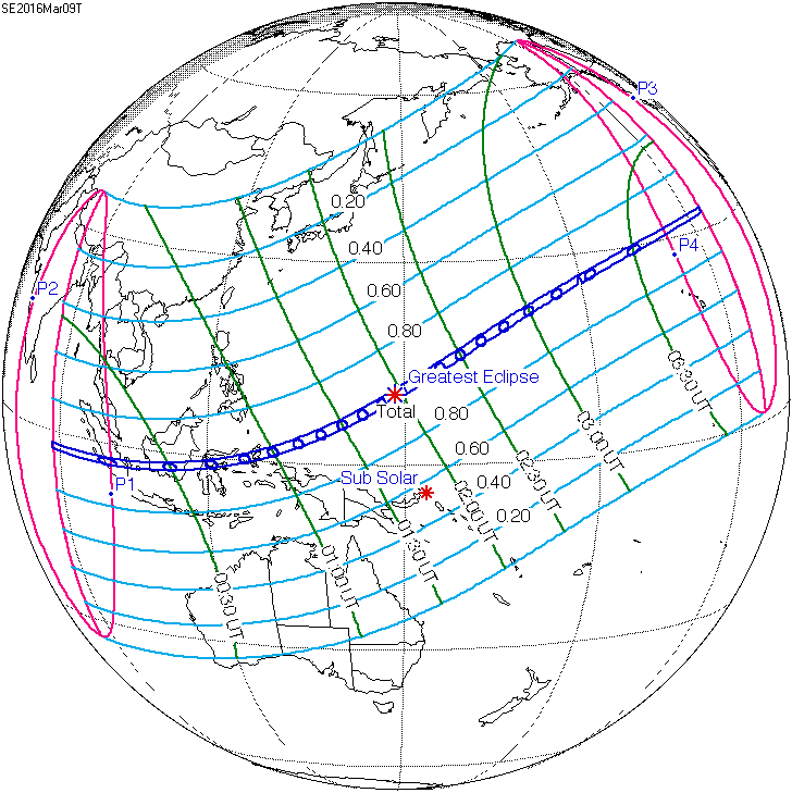 Solar eclipse map of path on earth Eclipse Predictions by Fred Espenak, NASA's GSFC
