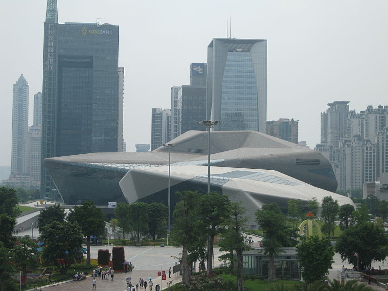 Overview of the 2 buildings of Guangzhou Opera House, with the smaller white building in the front. photo: 圍棋一級,, ccbysa3.0
