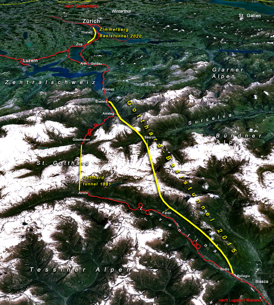 Gotthardachse der Neuen Eisenbahn-Alpentransversale NEAT in der Schweiz