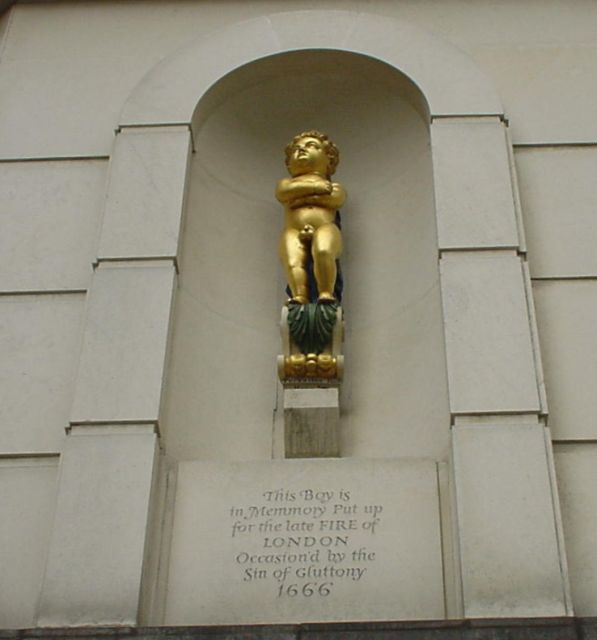 Golden Boy of Pye Corner commemorates the place where the Great Fire was stopped. The location has both coordinates in practical air sign Gemini sign of intelligence, learning, communication and roads