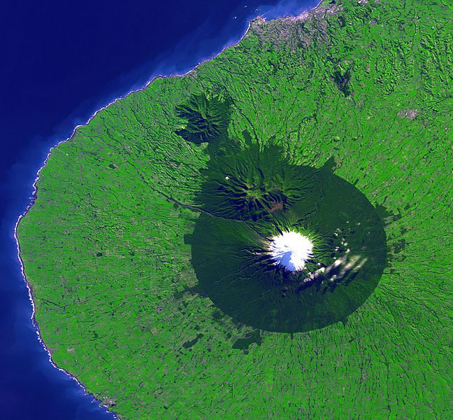 Aerial view of Mt Taranaki which is located appr. 25 km from the sea
