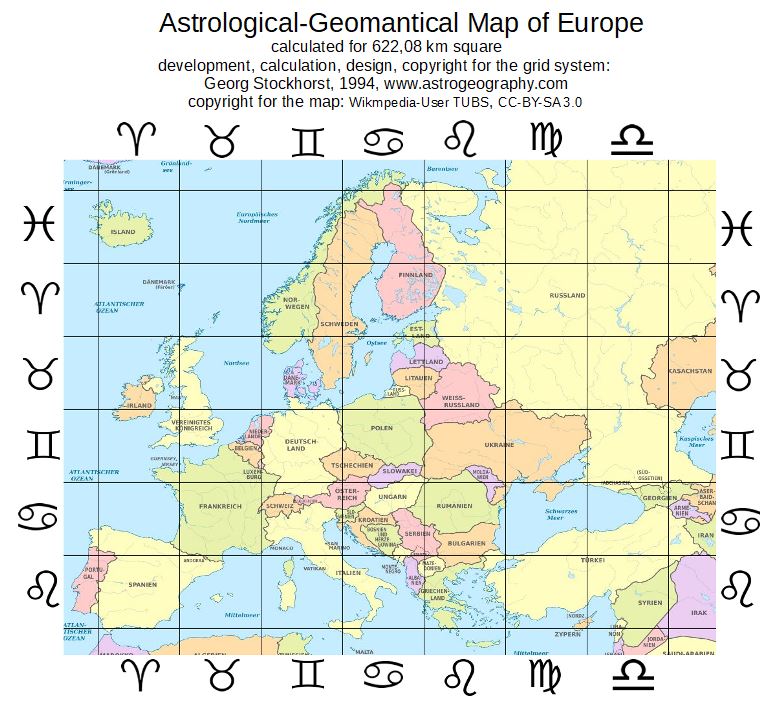 Astrological Map of Europe, Astrology and Horoscope of Europe