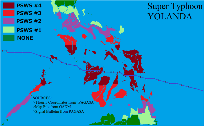 Astrogeographische Daten für den Supertaifun Yolanda/Haiyan