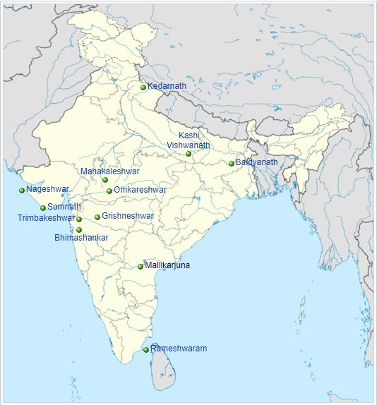 Map of the Jyotirlinga Shrines